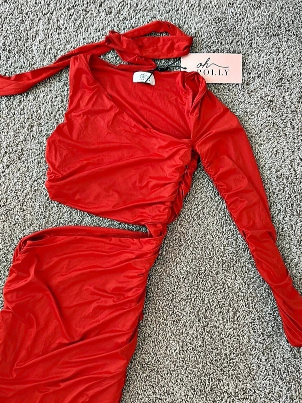 Oh Polly Red Ruched Maxi Dress Size US 2 NWT